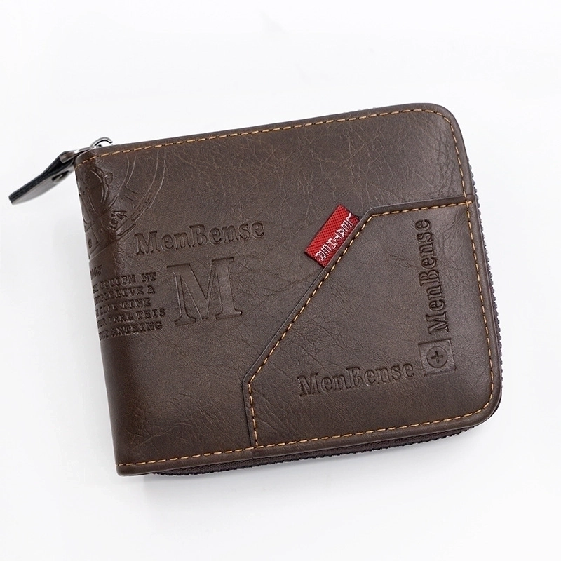 Men’s Letter Solid Color Pu Leather Zipper Wallets