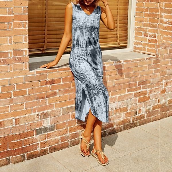 New Womens Boho Sleeveless Maxi Dress Summer Casual Loose Tie dye printing Long Sundress Plus Size - Shop Trendy Women's Fashion | TeeYours
