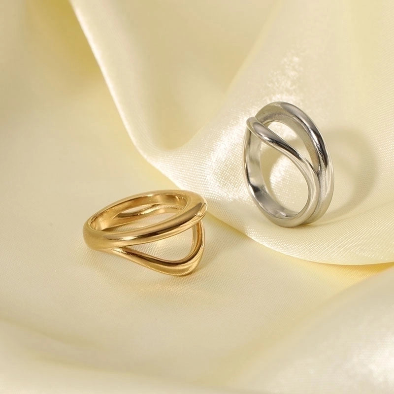 304 Stainless Steel 18K Gold Plated Basic Plating Solid Color Rings