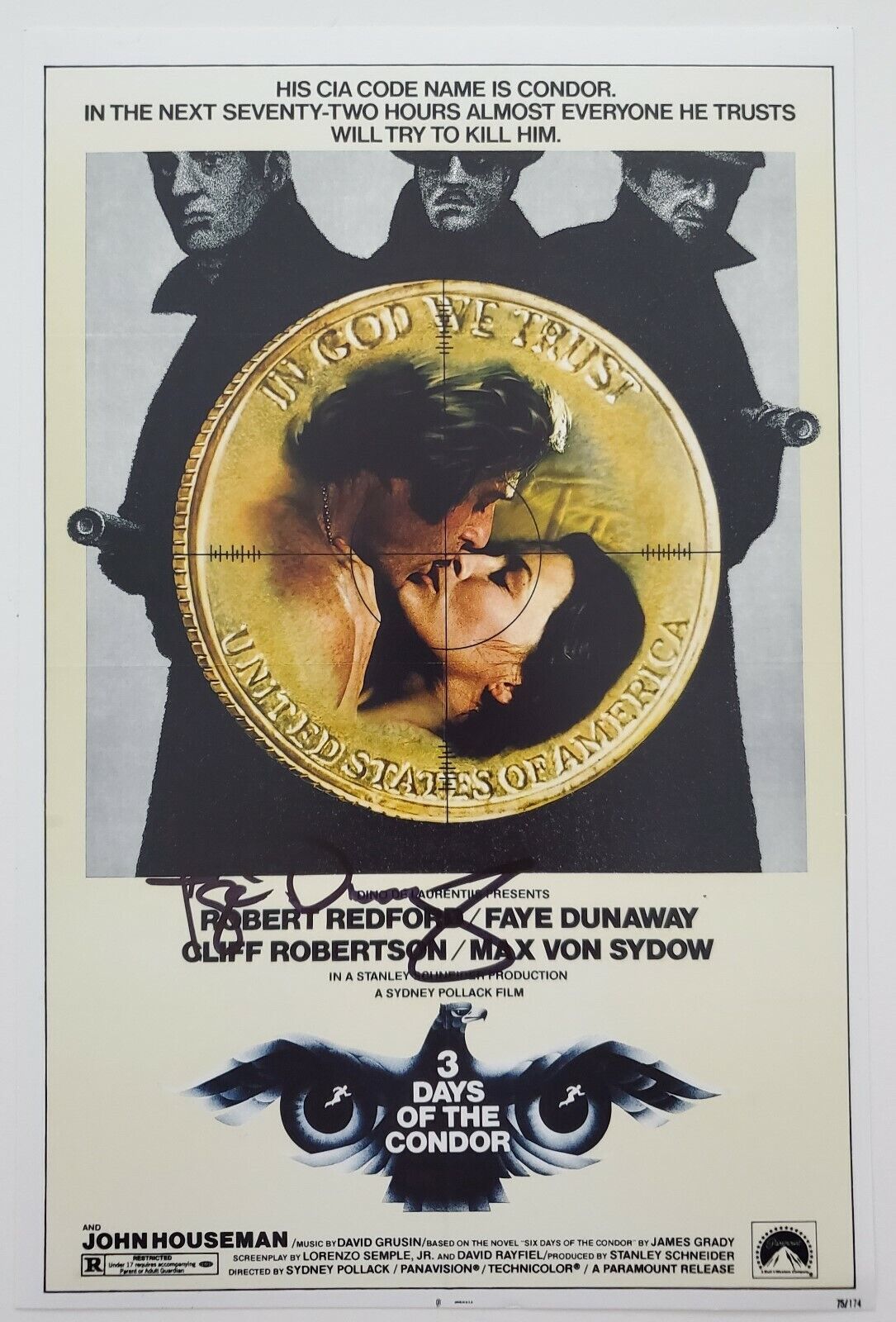 Faye Dunaway Signed 3 Days Of The Condor 8x12 Poster Robert Redford LEGEND RAD