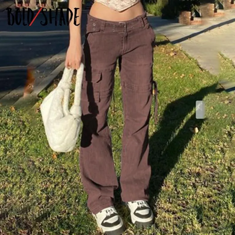 Bold Shade Indie Aesthetic Y2K Denim Jeans Streetwear Fairy Core Baggy Pants Women Pocket 90s Vintage Low Rise Jeans 2021 Summer