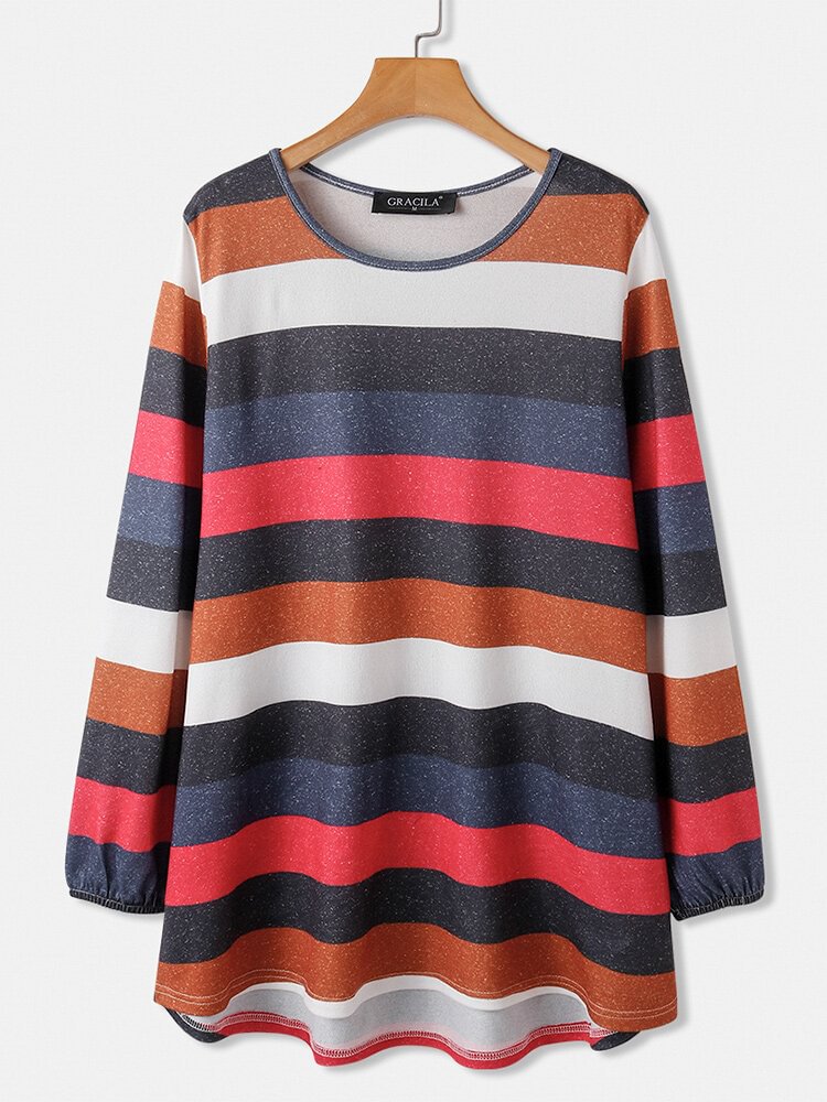 Multi-color Striped Print Long Sleeve Casual Sweatshirt