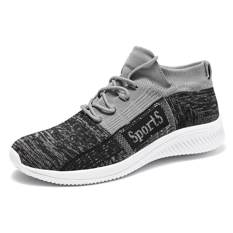 Fashion Light Walking Shoes For Men Weave Slip-on Sneakers Lace Up Breathable Casual Sock No-slip Male Confort Mesh Sport Shoes