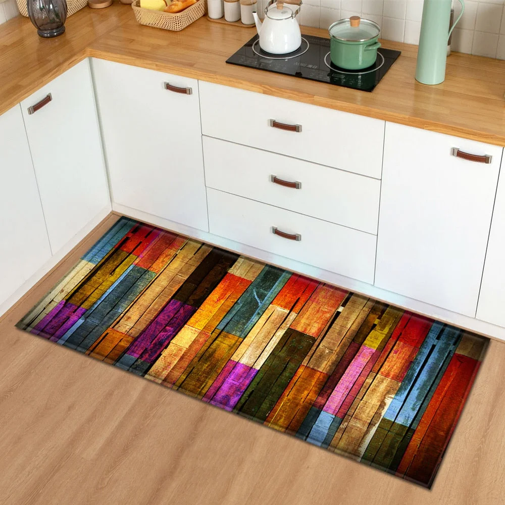 Modern Kitchen Mat  Bedroom Entrance Doormat Wood grain Home Hallway Floor Decoration Living Room Carpet Bathroom Anti-Slip Rug