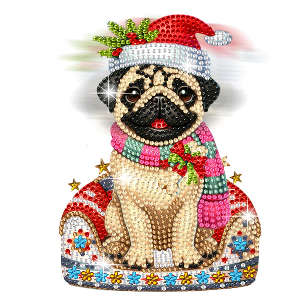 DIY Xmas Pug Acrylic Shaking Head Desktop Diamond Painting Art Kits for Kids