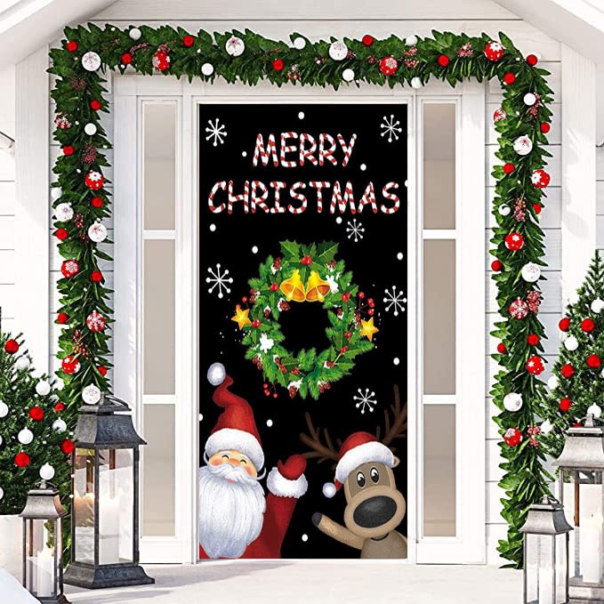 reindeer snowflake santa christmas door mural