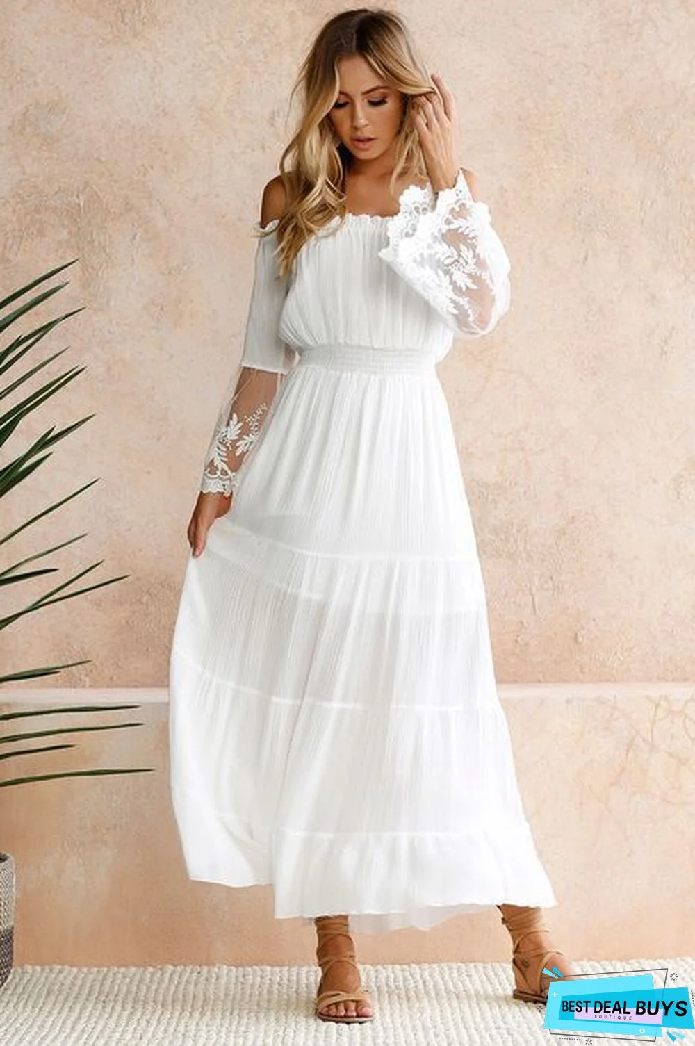 Women's Dress with Straight Neck Lace Teaching Dress White Dresses