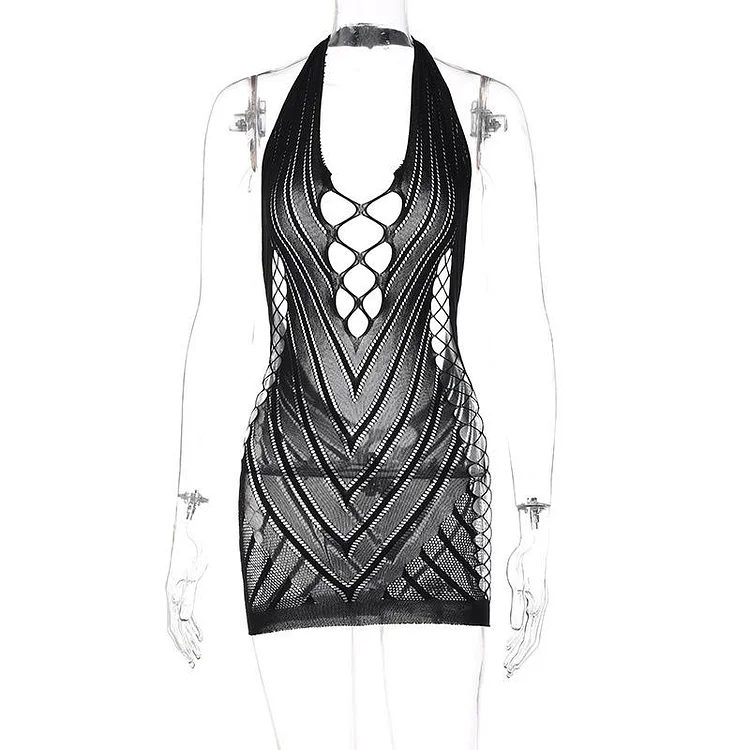 Promsstyle halter neck hollow mesh mini dress Prom Dress 2023