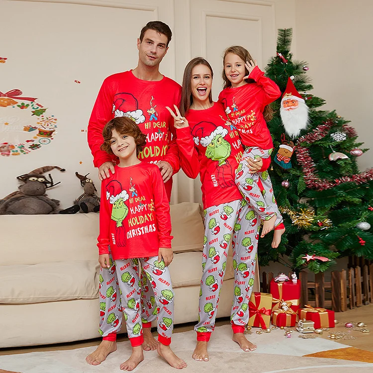 Green Plaid Christmas deer Family Matching Pajamas Set (with Pet