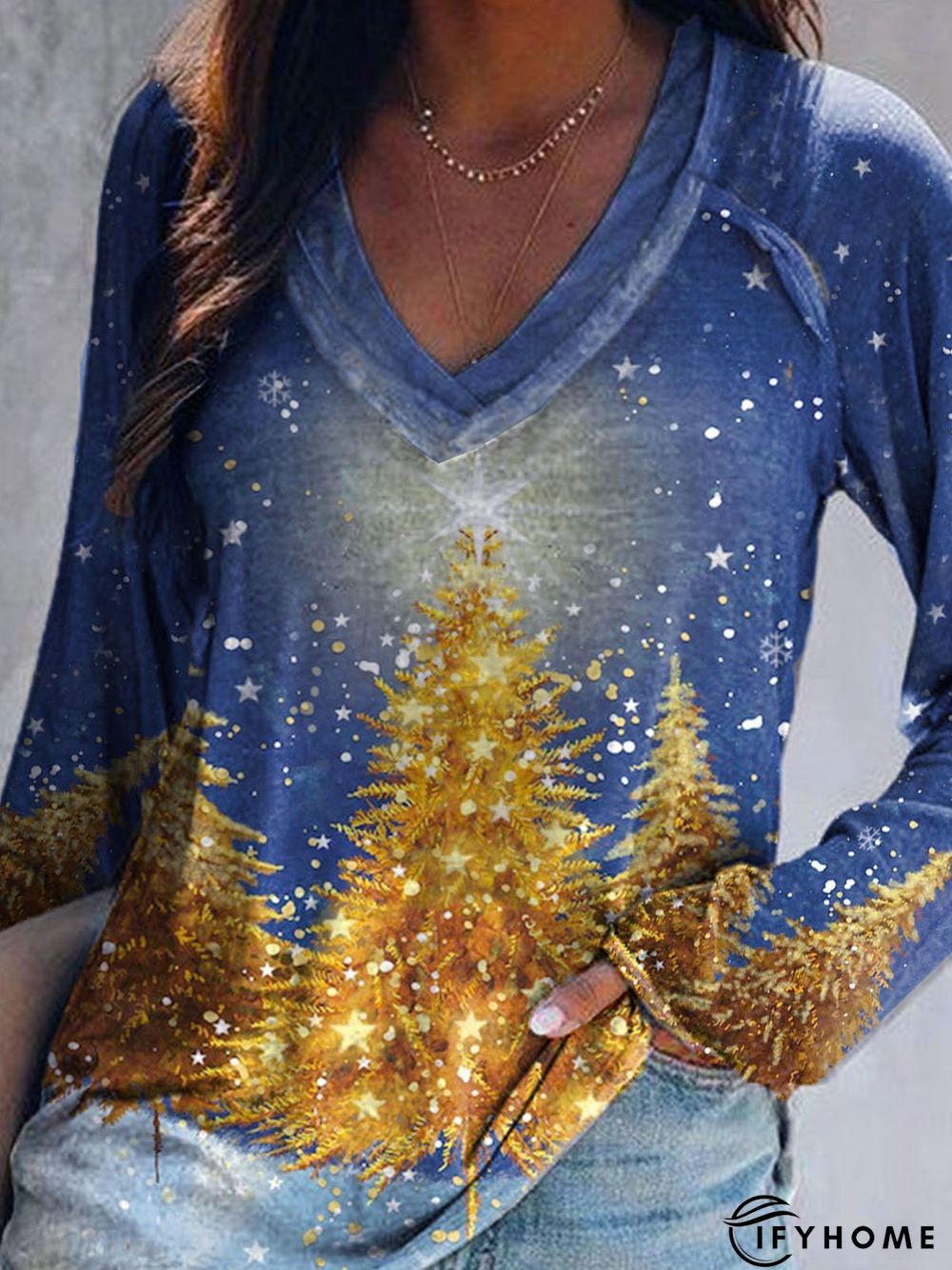 V Neck Plants Loose Tunic Top | IFYHOME