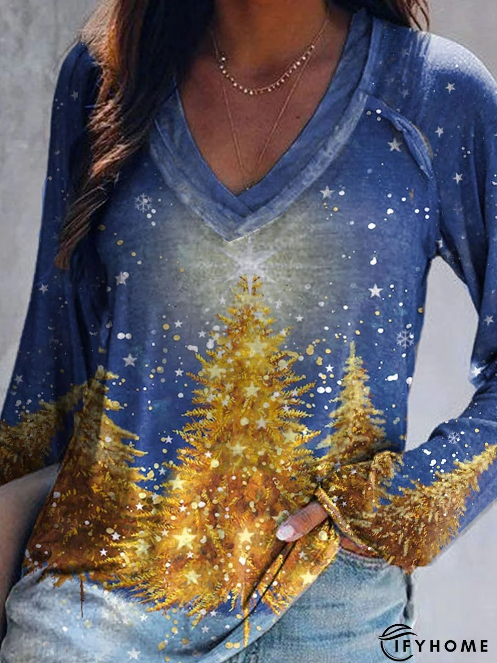 V Neck Plants Loose Tunic Top | IFYHOME