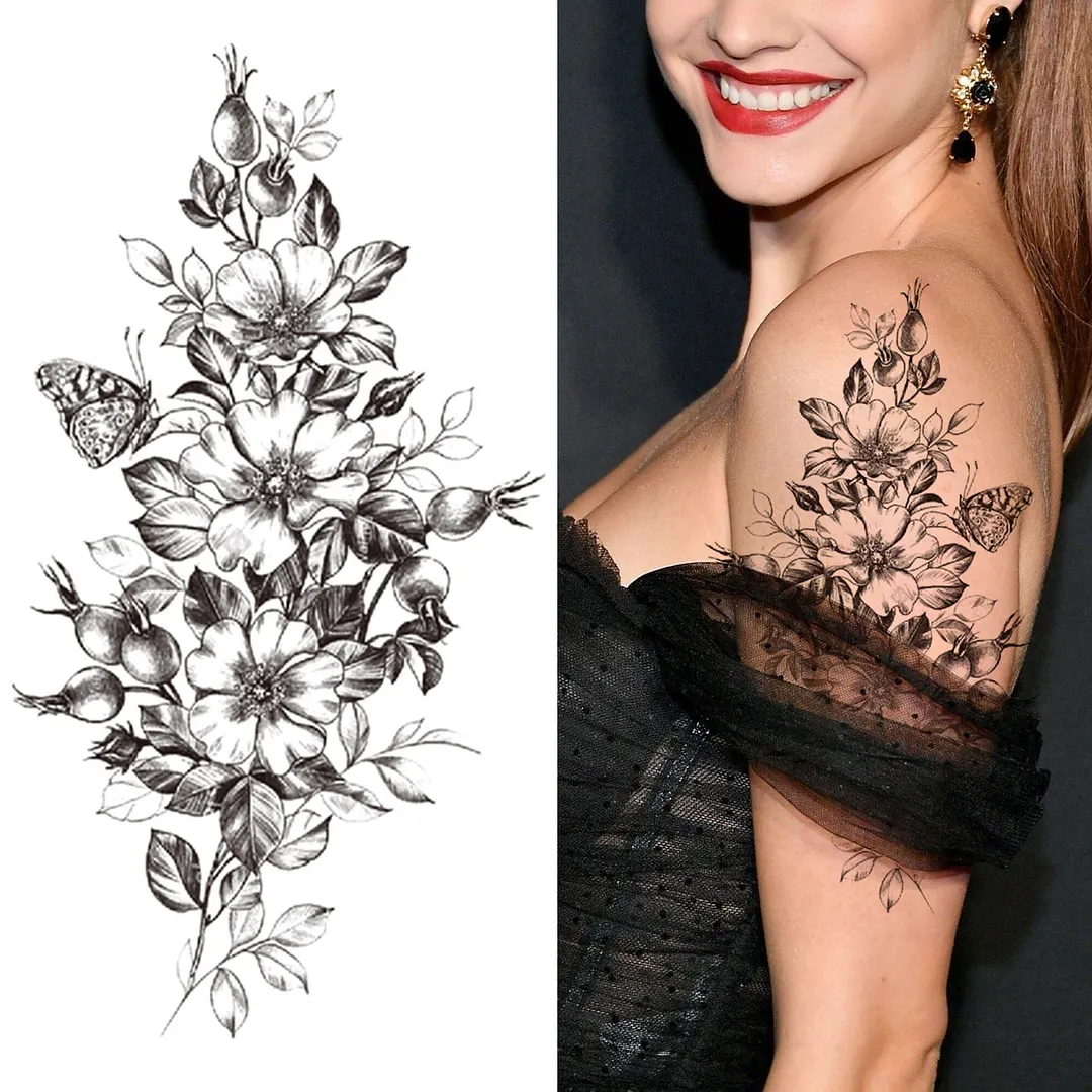 Sdrawing Pendant Temporary Tattoo For Women Men Butterfly Elephant Flower Fake Tattoo Waterproof Half Sleeve Thigh Tatoo Sticker