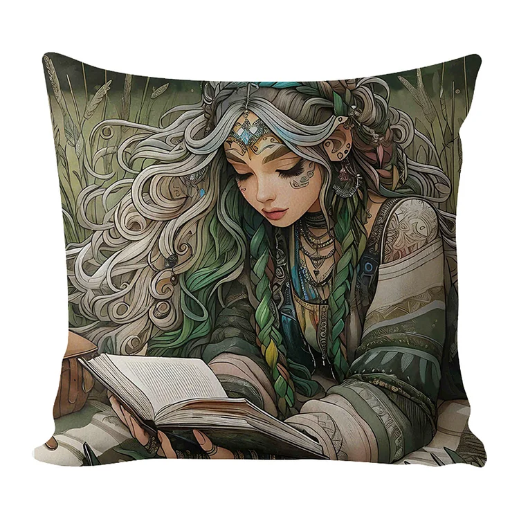 11CT Cotton Reading Girl Cross Stitch Pillowcase for Sewing Supplies 45x45cm gbfke