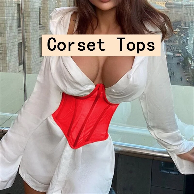 Sampic Chic Patchwork Mesh Sleevless Women Bustier Corset Tube Tops Wrap Skinny Vest Crop Tops See Through Underwire Tank Tops