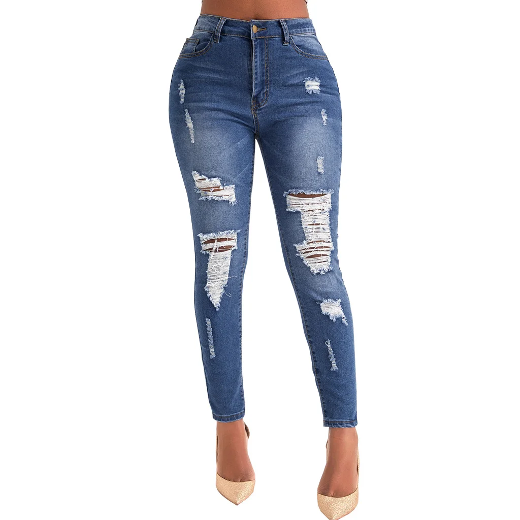 Women's Ripped Boyfriend Jeans Long Pant