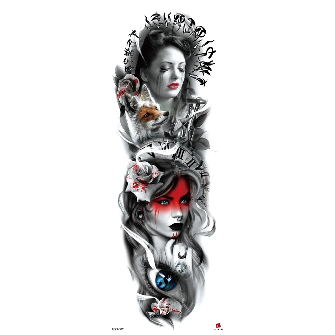 Full Arm Temporary Tattoos Sleeve for Men Women Realistic Fake Tatoo Warrior Lion Mechanical Skull Wolf Rose Tatto Sticker Totem