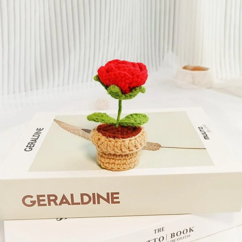 Hand-knitted Potted Crochet Flower