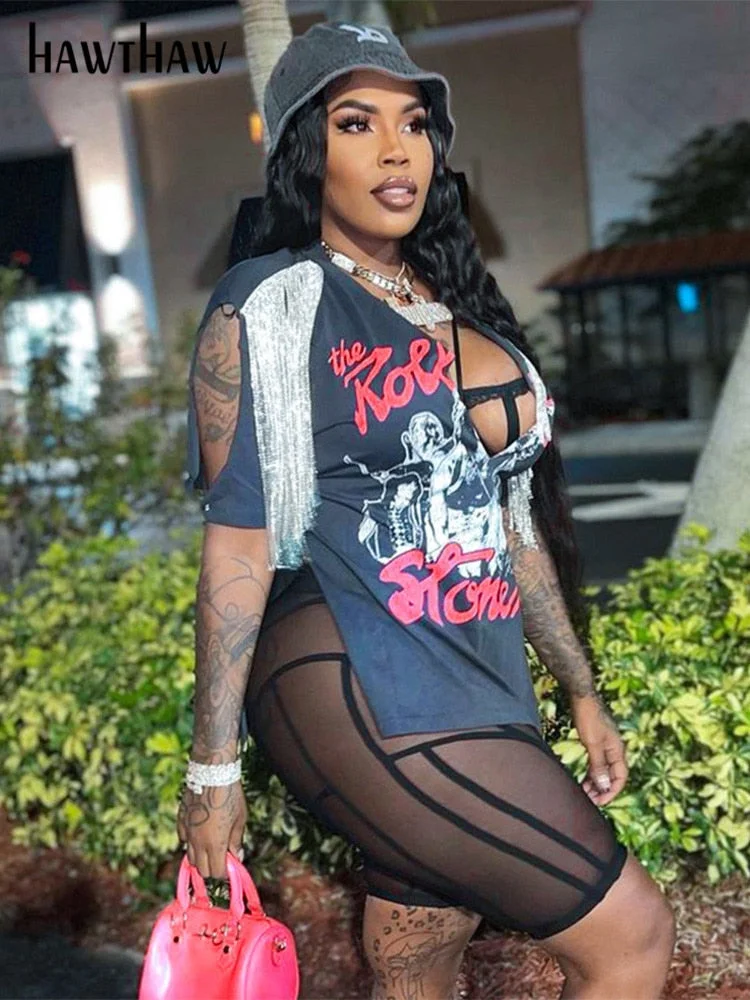 Hawthaw Women V Neck Letter Print Short Sleeve Graphic T Shirt Tops Tees Blouse 2022 Summer Clothes Wholesale Items Streetwear