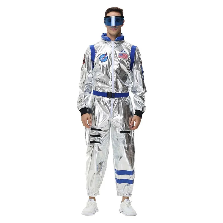 Men Astronaut Blue Yellow Outfits Cosplay Costume Halloween Carnival Suit 