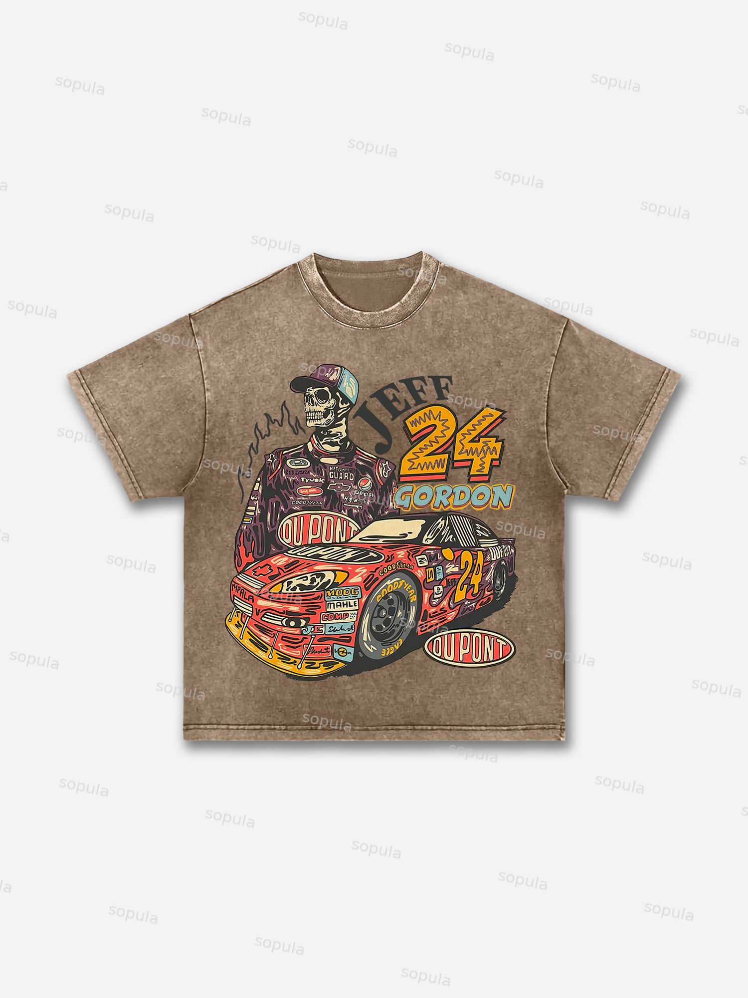 Racer No 24 Jeff Graphic Acid Washed Basketball T-Shirt