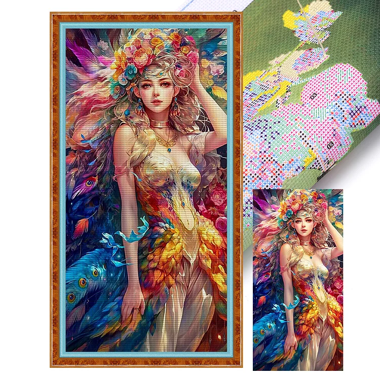 Peacock Girl 11CT Stamped Cross Stitch 40*80CM