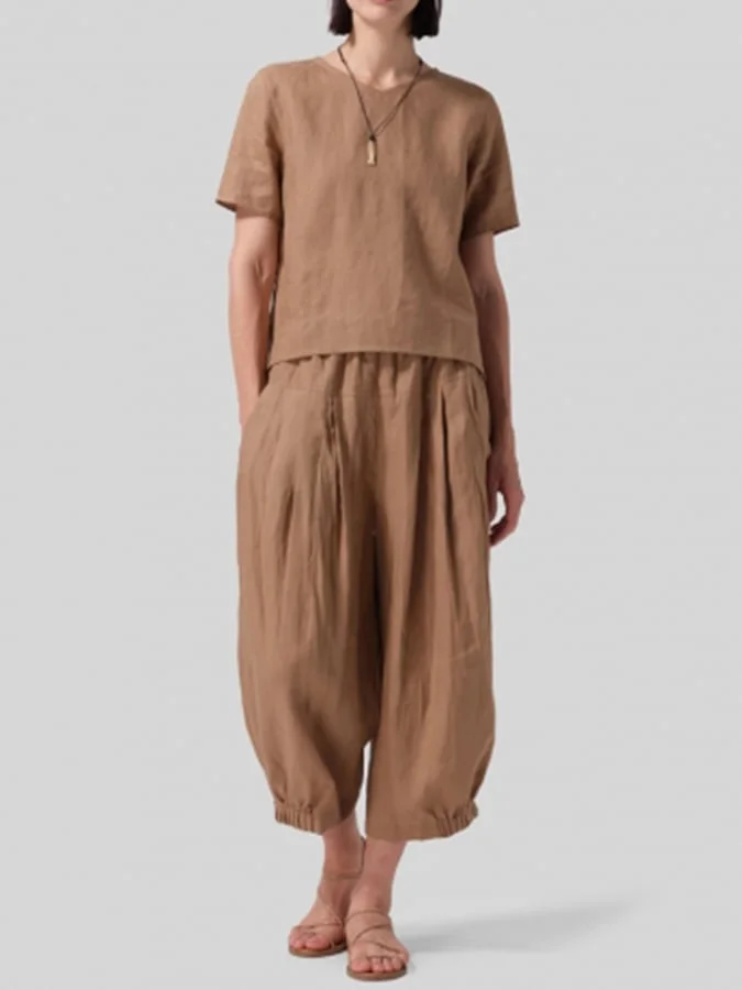 Women's Solid Color Cotton Linen Casual Suit