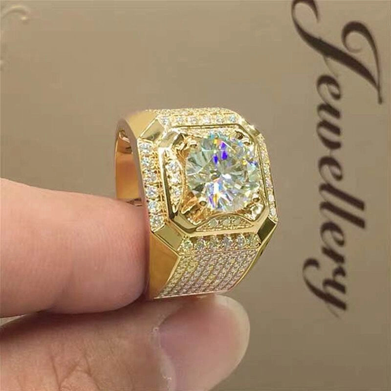 Wish New Simulation Zircon Wide Men's Diamond Ring Micro-inlaid Square Diamond Ring