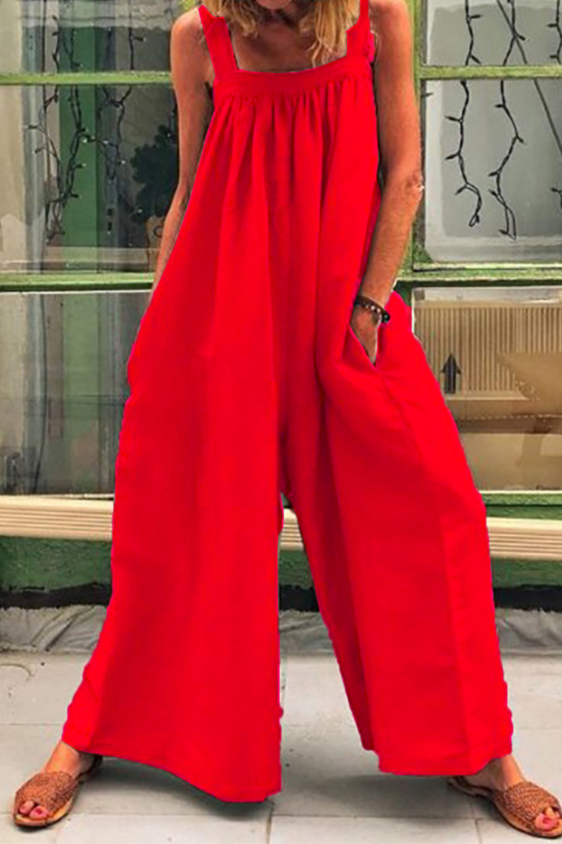 Casual Solid Fold Strapless Loose Jumpsuits