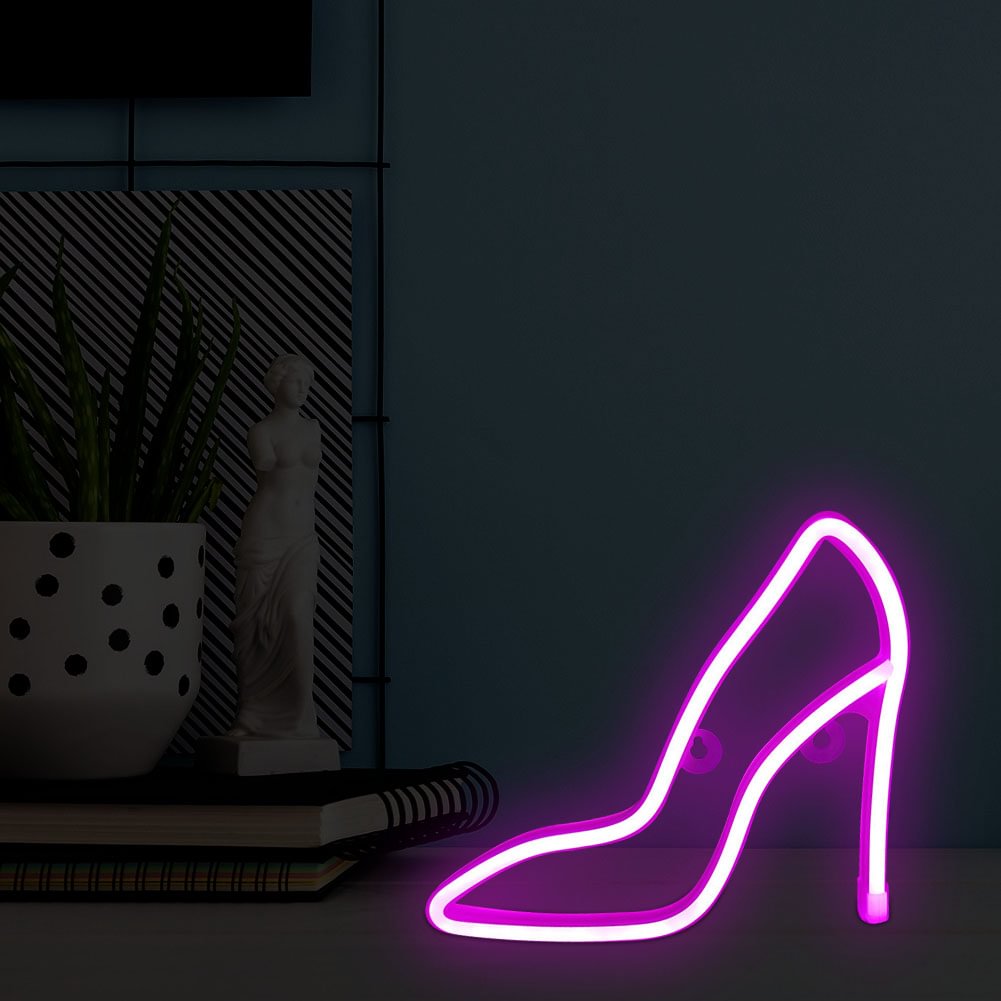 High Heel LED Neon Lights Colorful Sign Night Lamps Festival Decor (Pink)