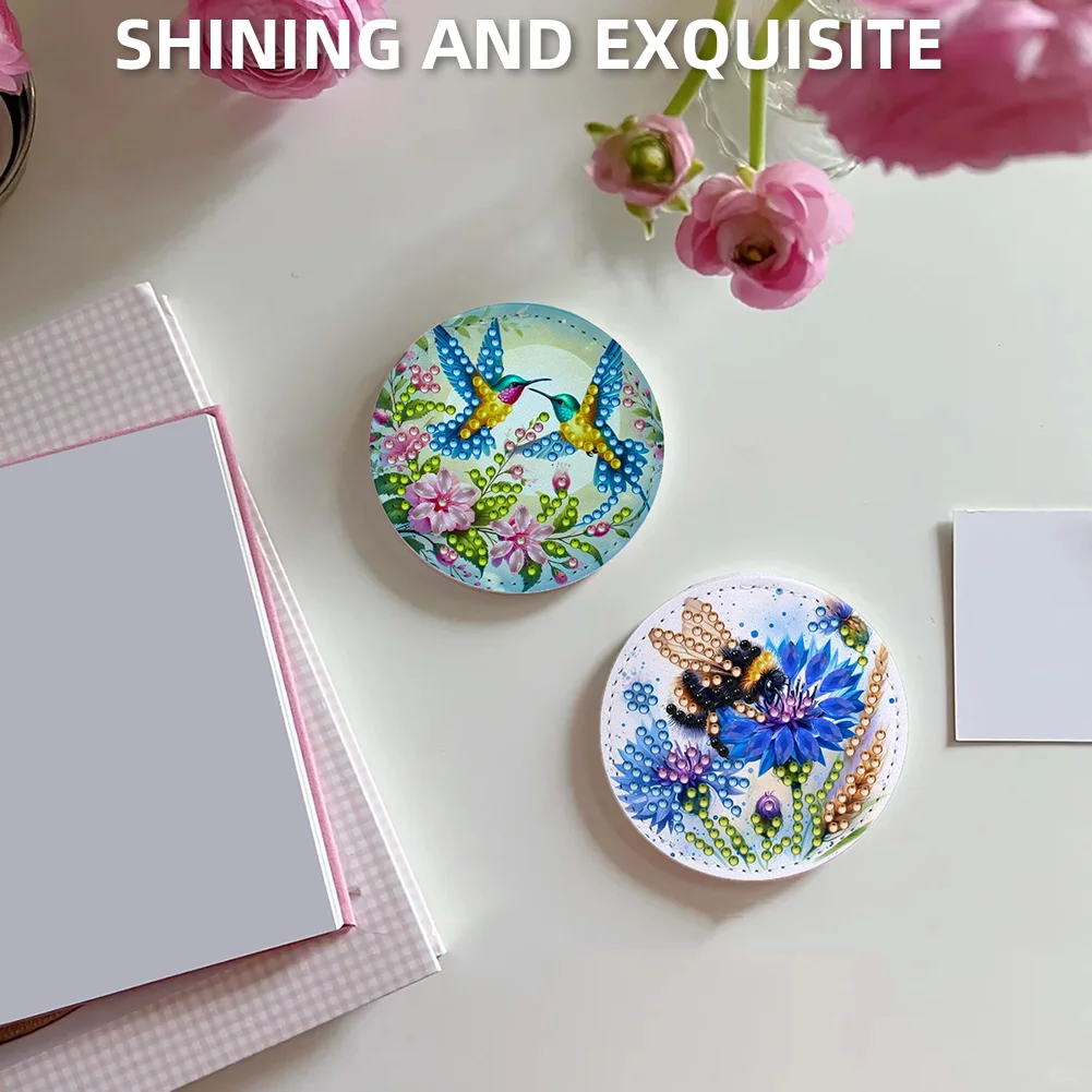 DIY Diamond Art Portable Cosmetic Mirror Round Diamond Painting Crafts (Insect)