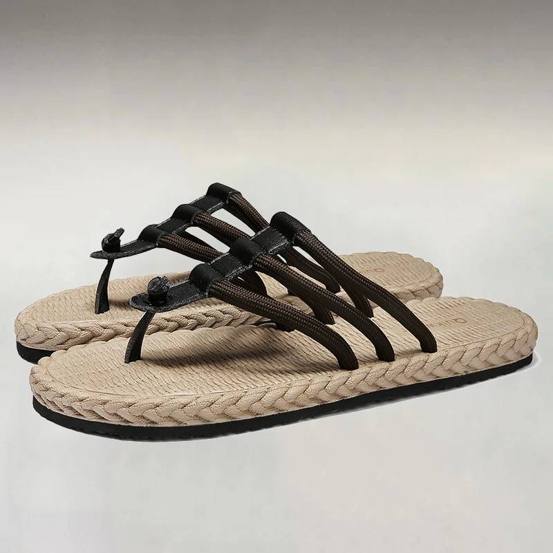 Men's Boho PU Leather Braided Straps Clip Toe Flip-Flops