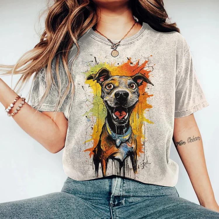 Abstract Creative Happy Puppy Painting Art T-Shirt