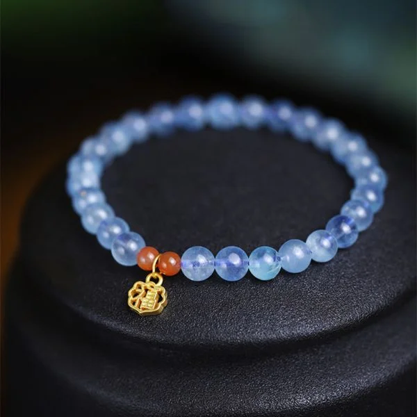 Natural Aquamarine Nanhong Round Beads Fortune Bracelet