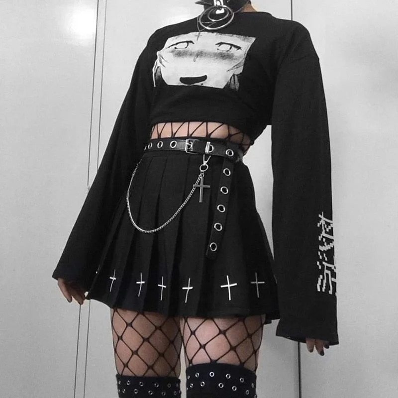 InsGoth Streetwear Punk PU Leather Belts Women Black Fashion Gothic Metal Chain High Waist Bodycon Belts