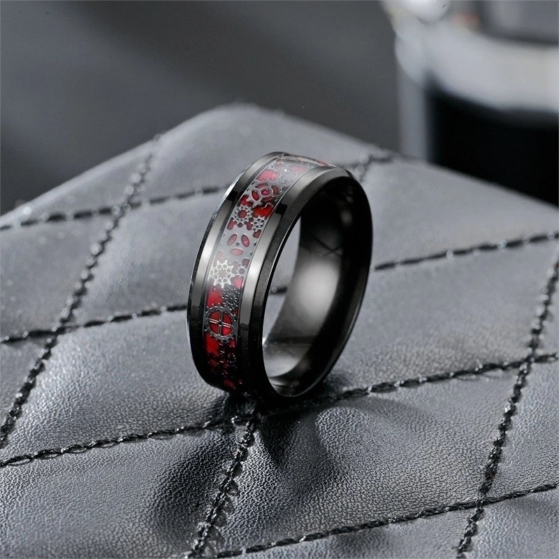 Casual Hip-Hop Retro Gear Stainless Steel Enamel Men’s Rings