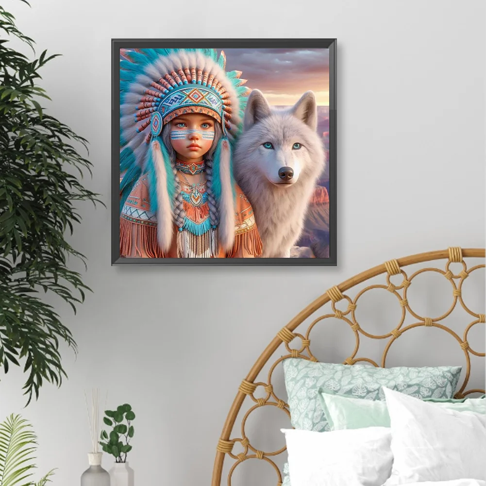 Diamond Painting - Full Round Drill - Indians Wolf(Canvas|40*40cm)