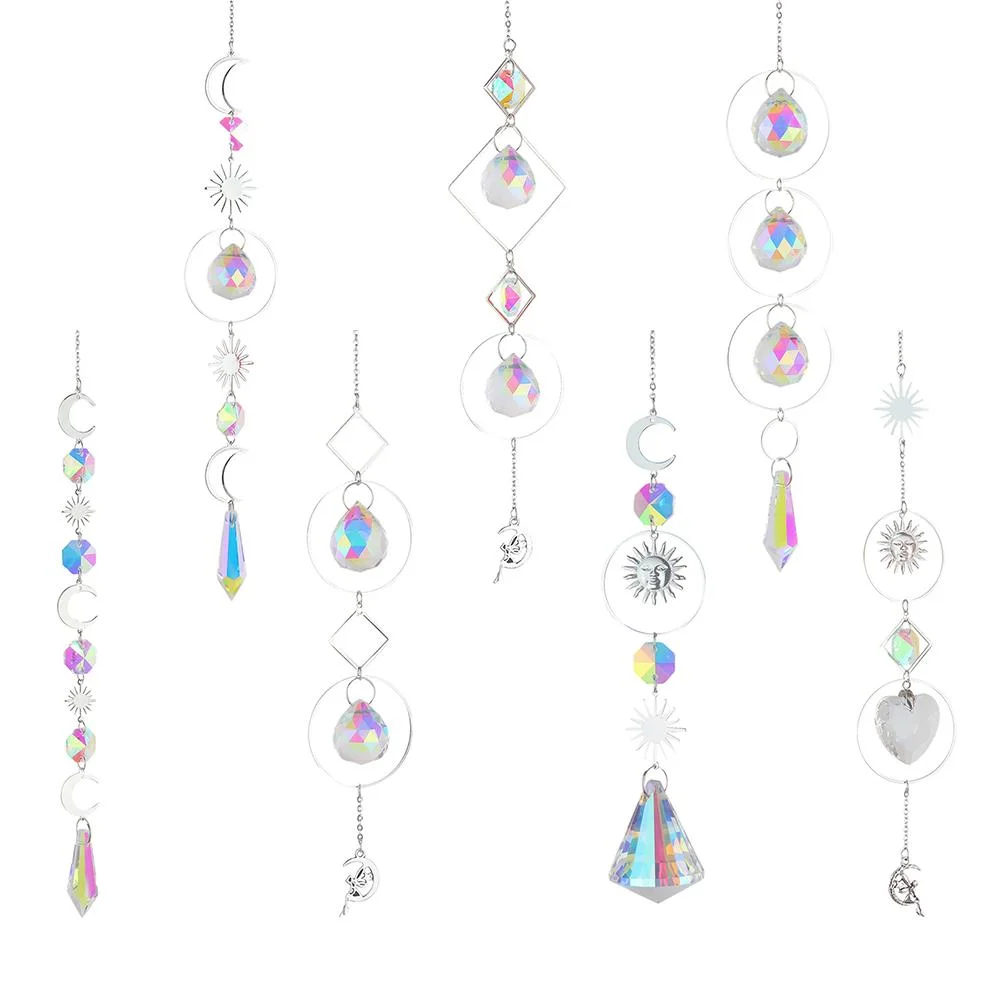 Wind Chime Crystal Light Catcher Ball Ornaments Round Frame Pendant (2)