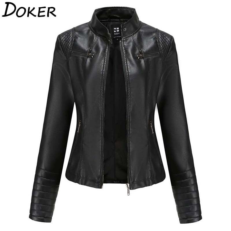 Women Faux Leather Jacket Autumn Winter Long Sleeve Plus Size Fashion Ladies Solid Zipper Biker Coat Female Casual Outwear
