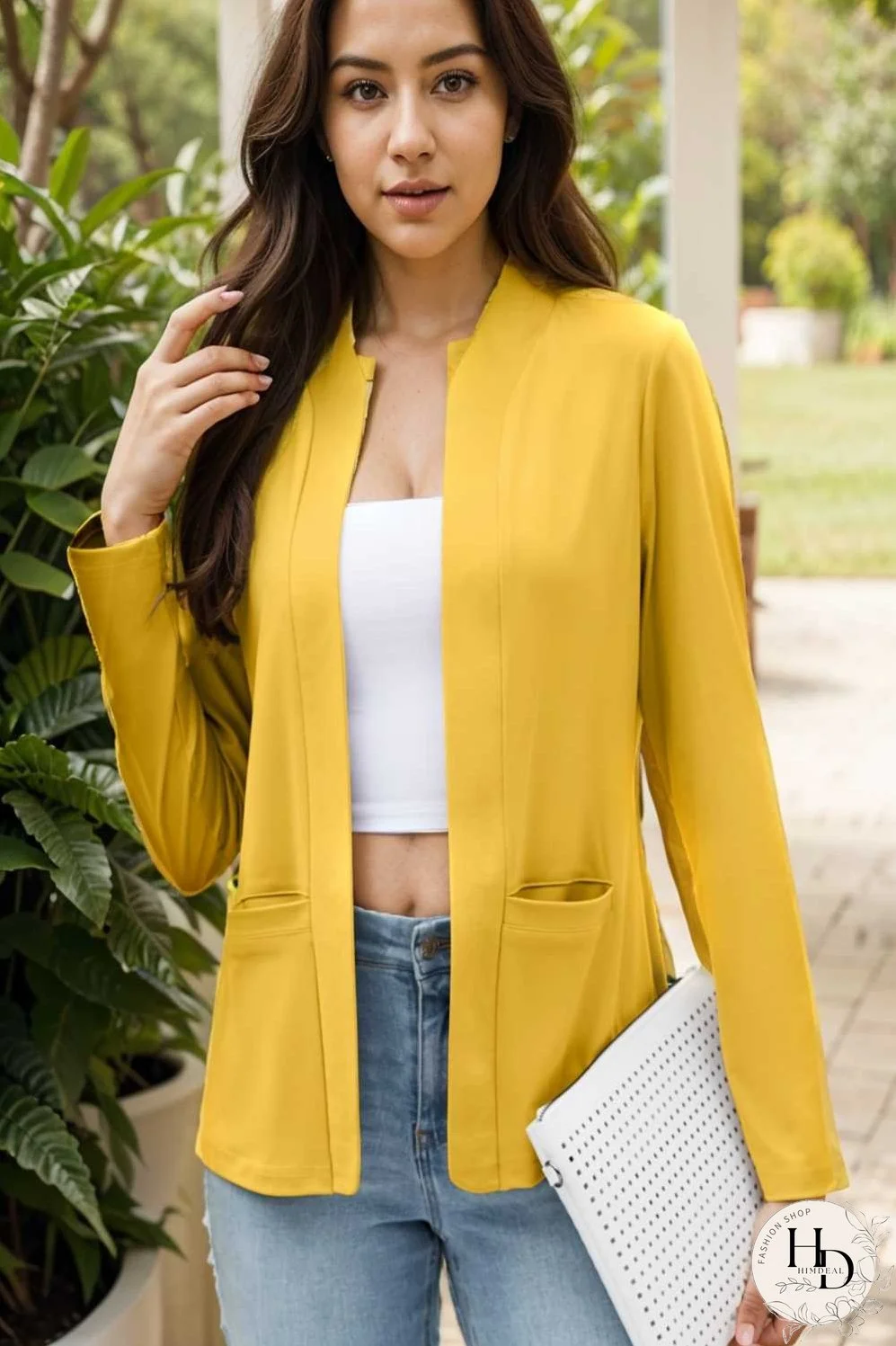 solid long sleeves pockets open front versatile blazer