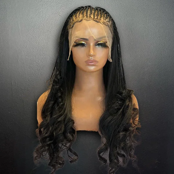 WeQueen 28 Inches 13x4 Half Braids with Body Wave Lace Front Wig 180% Density-100% Human Hair