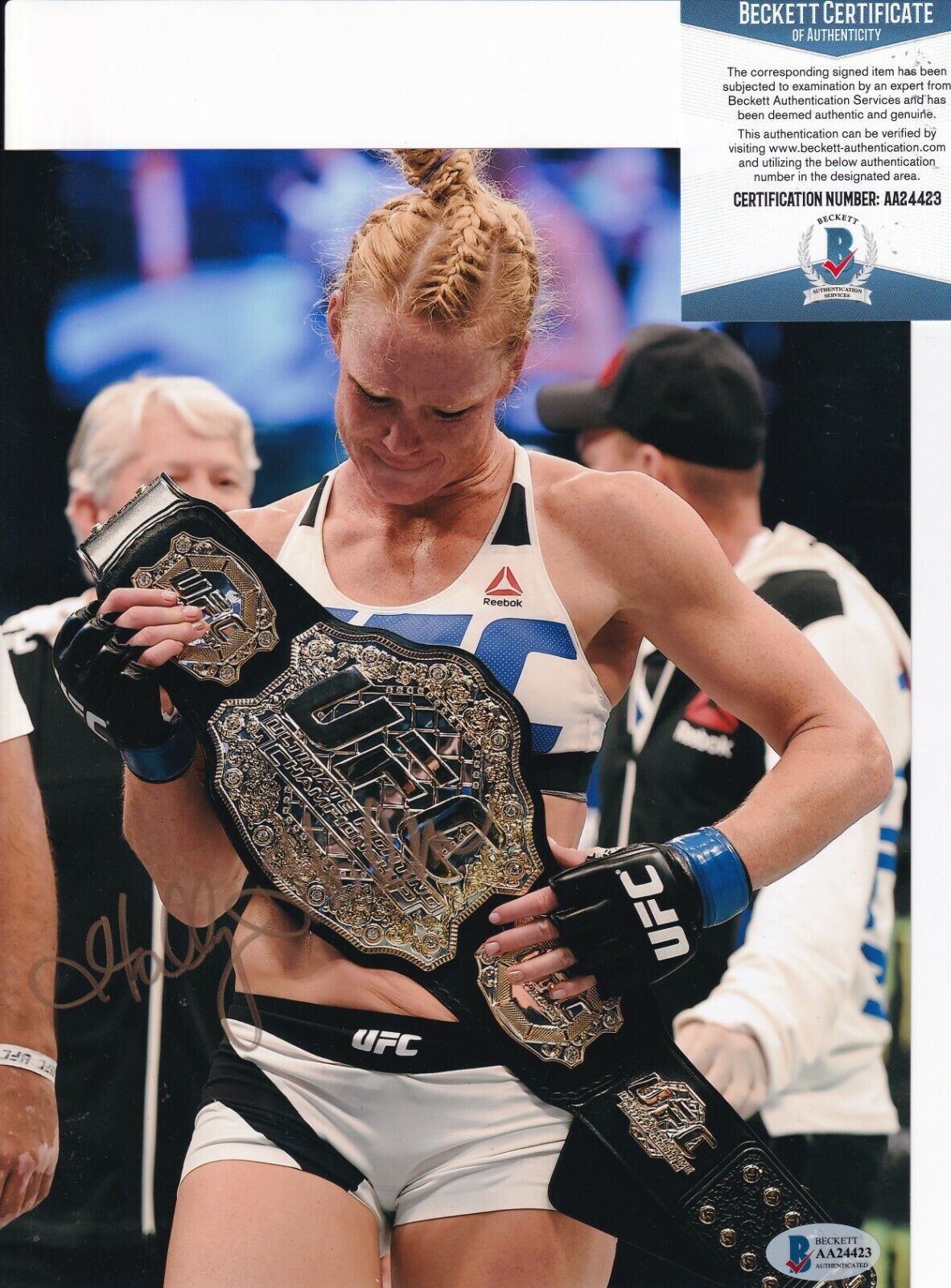 HOLLY HOLM signed (UFC FIGHTING) MMA KICKBOXING 8X10 Photo Poster painting BECKETT BAS AA24423