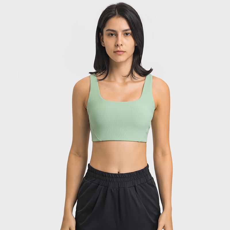 Hergymclothing Light Mint high-strength shockproof ribbed yoga sports bra with  adjustable straps for sale
