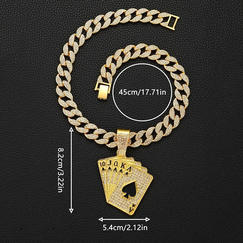 Hip-Hop Poker Alloy Inlay Rhinestones Unisex Pendant Necklace Men Pendant Necklaces