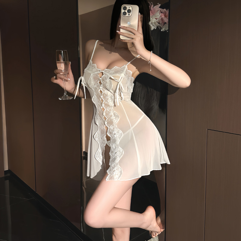 Lovingerie - Mesh Camisole Bow Lace Nightdress