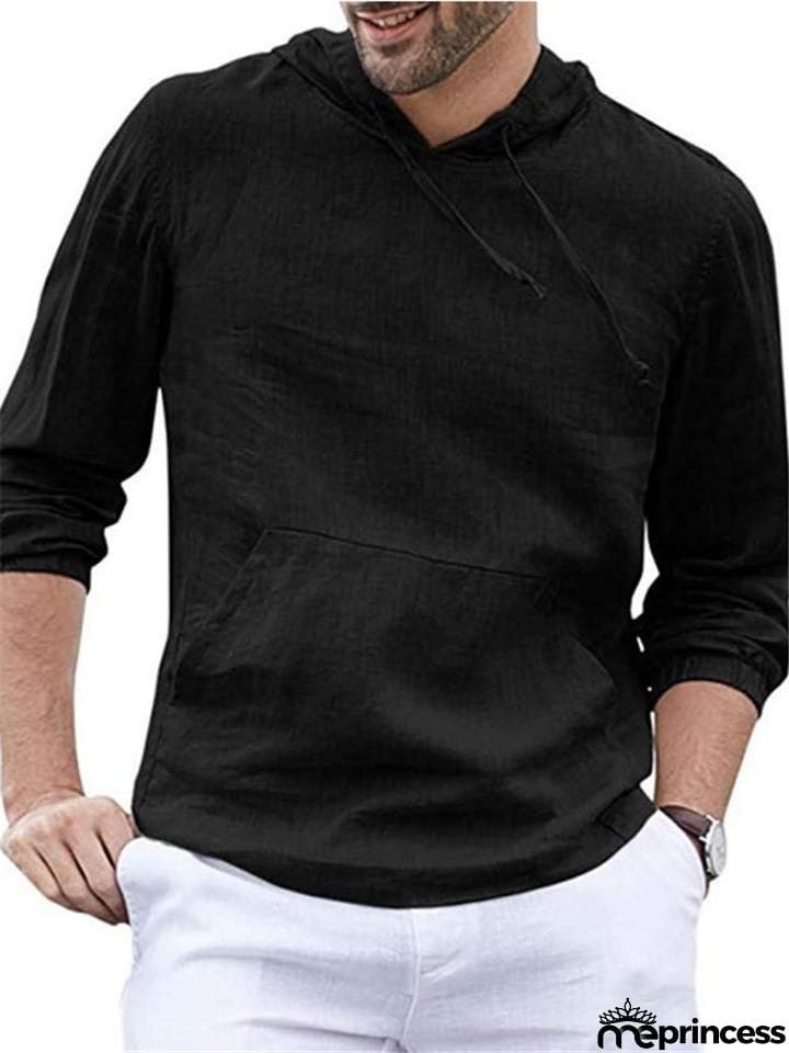Casual Cotton Linen Long&nbsp;Sleeve Mens Lightweight Hoodie