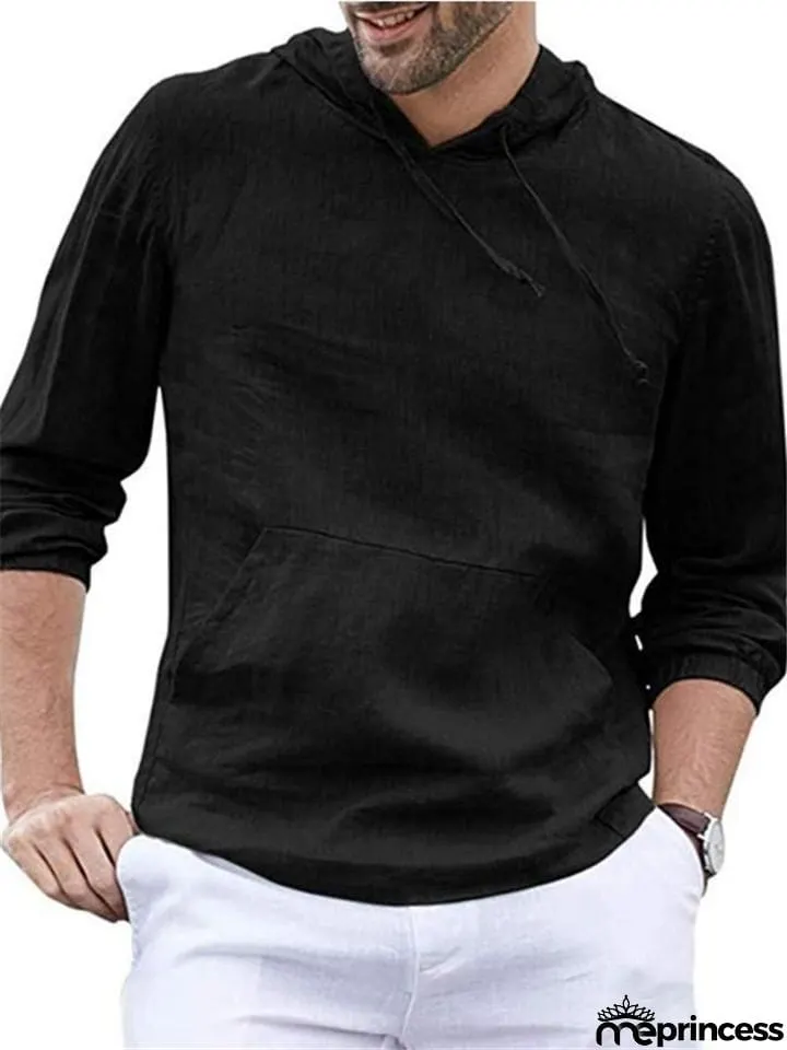 Casual Cotton Linen Long&nbsp;Sleeve Mens Lightweight Hoodie