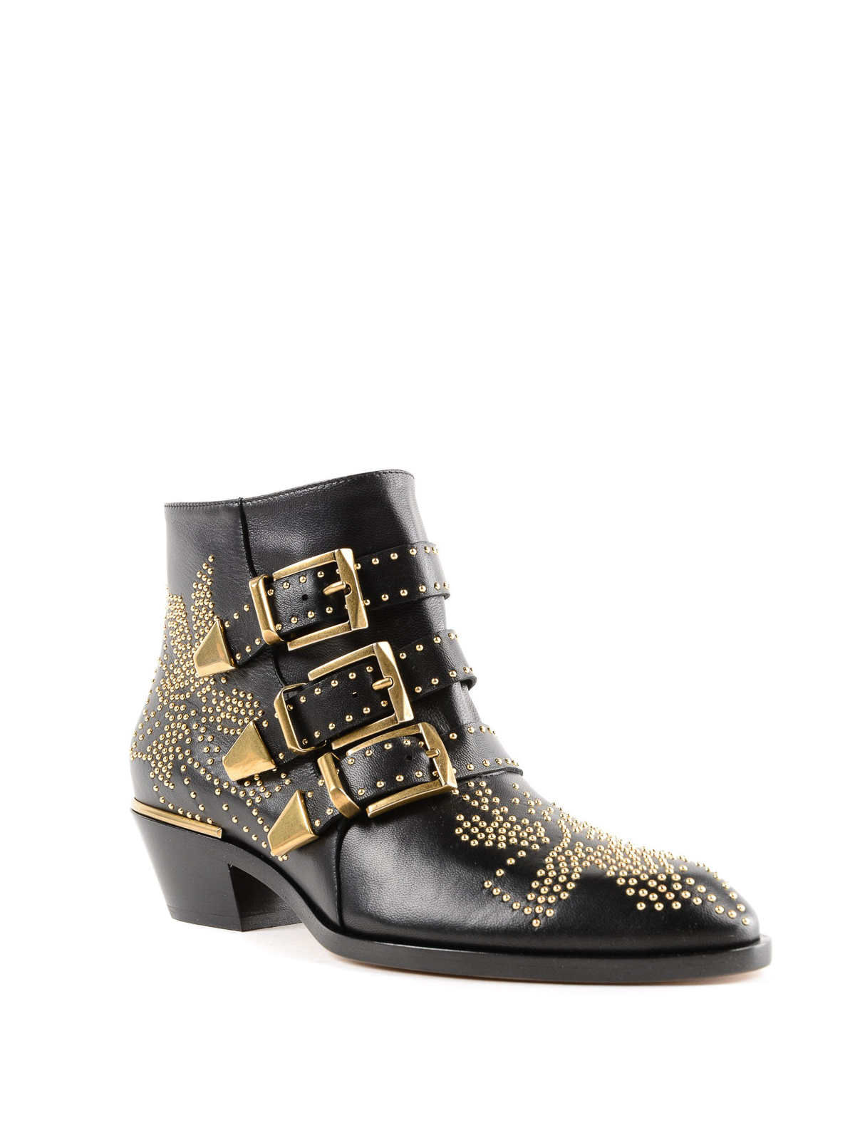 GOOSHOE Black Studded Buckle Boots