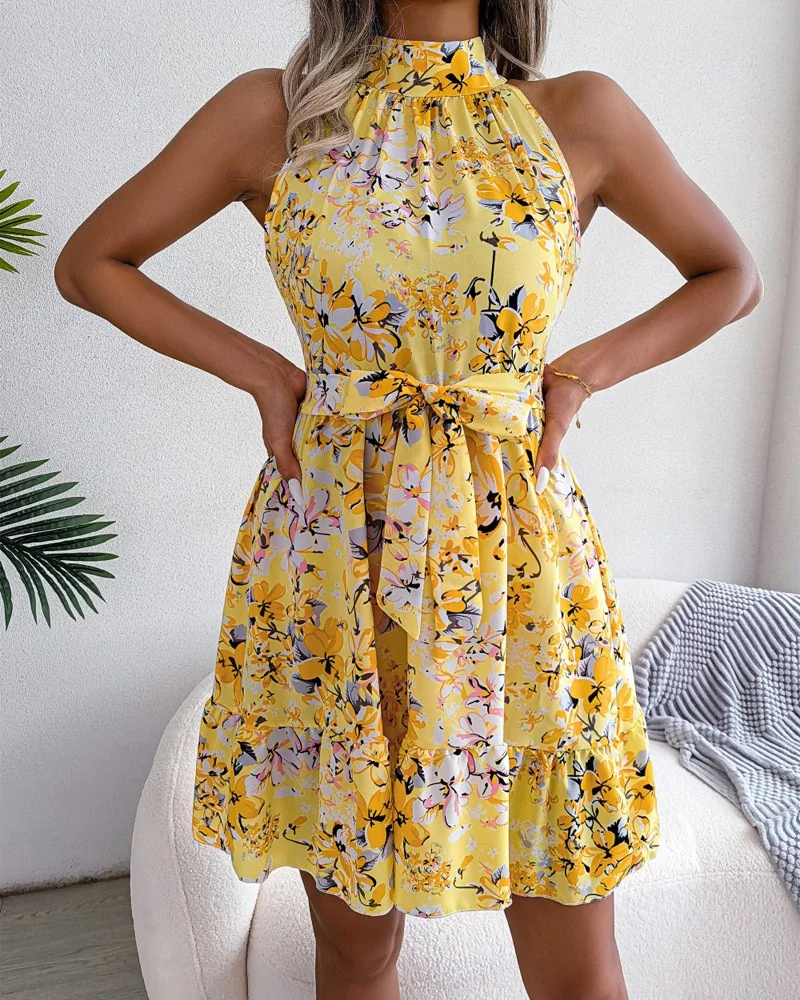 Ueong Women's Temu Sweet Princess Print Sleeveless Skirt Dress