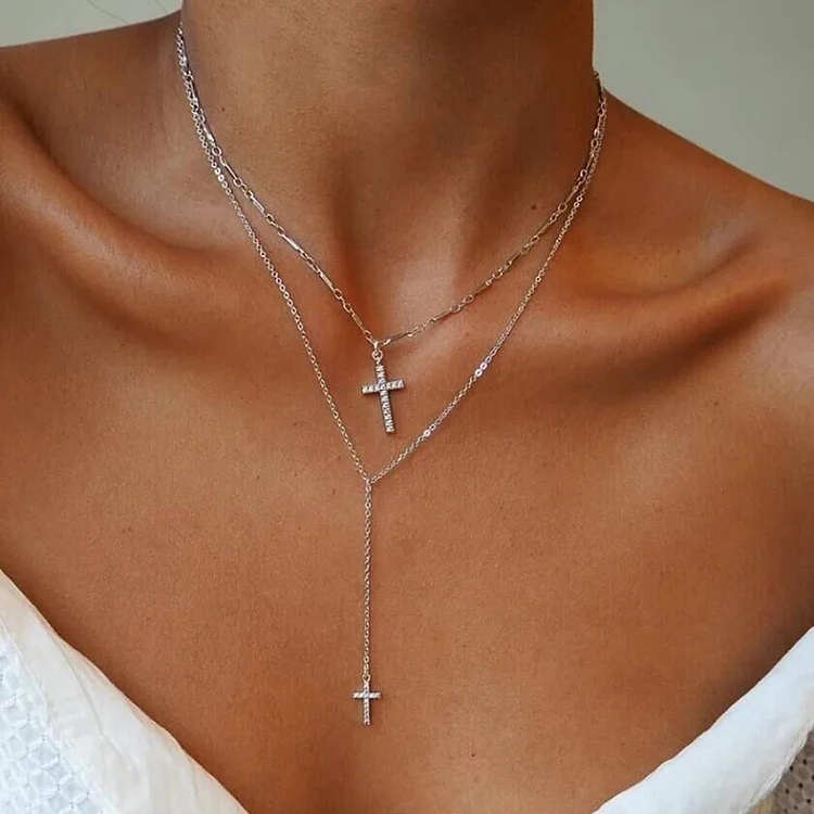 Sexy Double Cross Crystal Necklace