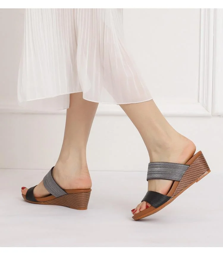 Fashion outer wear platform high heel slippers